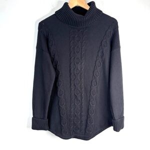 LL Bean Black Cable Knit Turtleneck Sweater L Preppy Old Money Minimalist Cabin